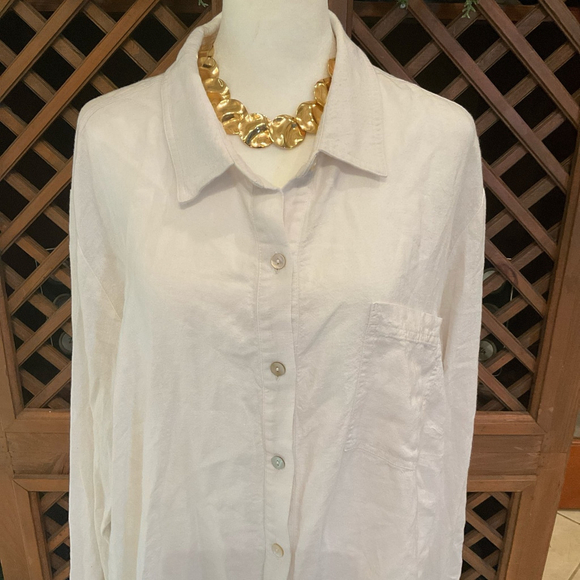 Susan Graver Pure Womens 3X Dressy Linen Rayon Shirt Pockets Lagenlook Top - Picture 3 of 8